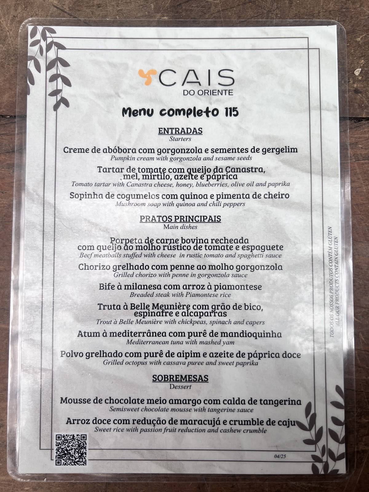 Cais do Oriente cardápio