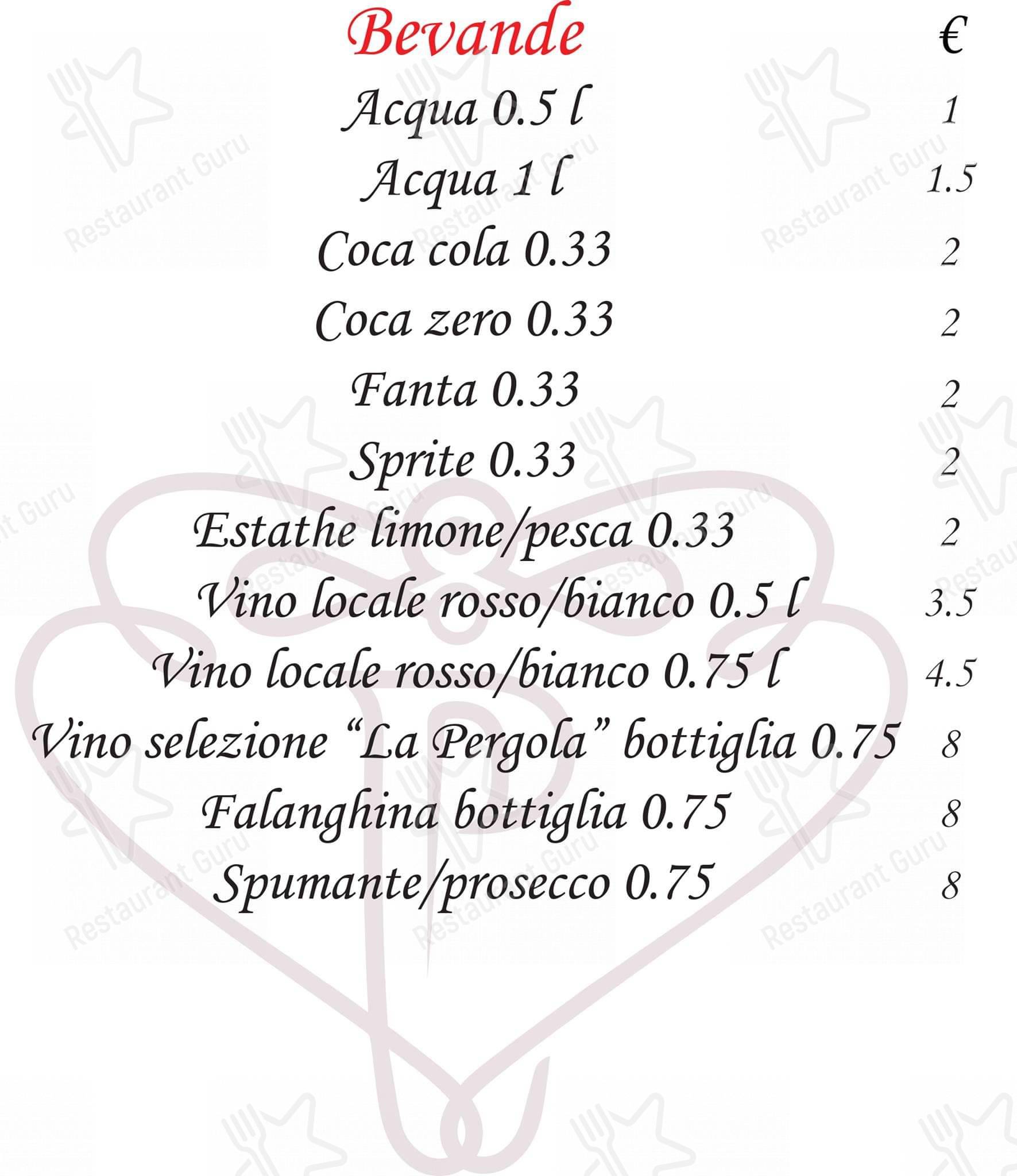 Menu di Ristorante Pizzeria La Pergola - pasti e bevande