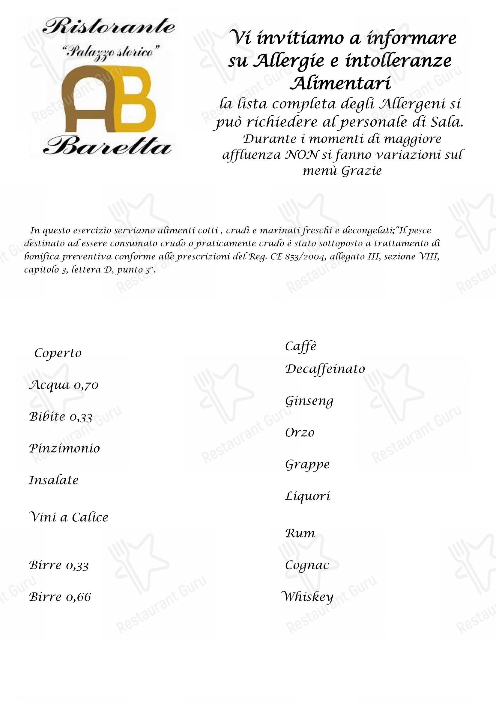 Menu per Ristorante AB Baretta in Legnaro