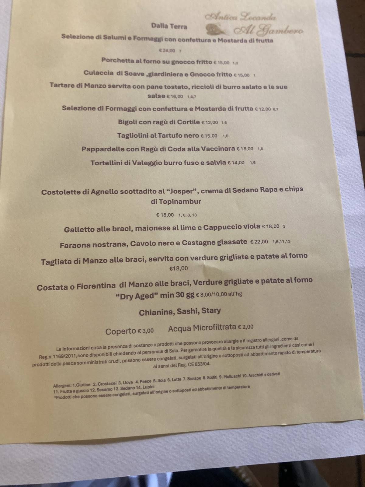 Menu di Ristorante Al Gambero 