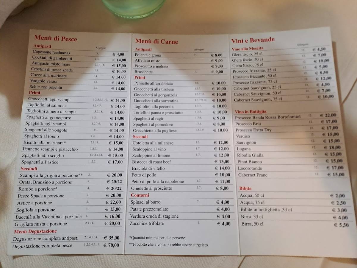 Menu di Ristorante Al Sole 