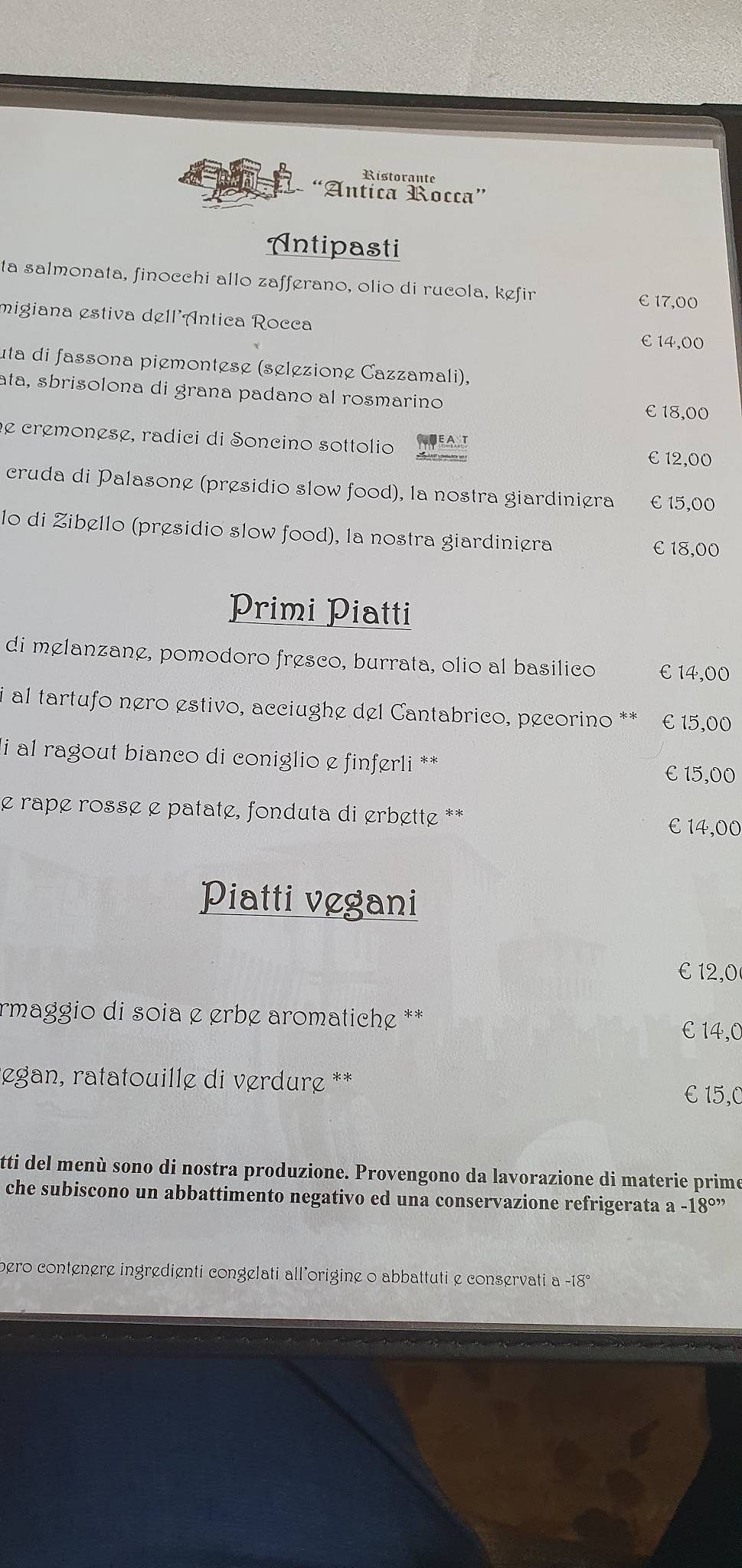 Menu di Ristorante Antica Rocca 