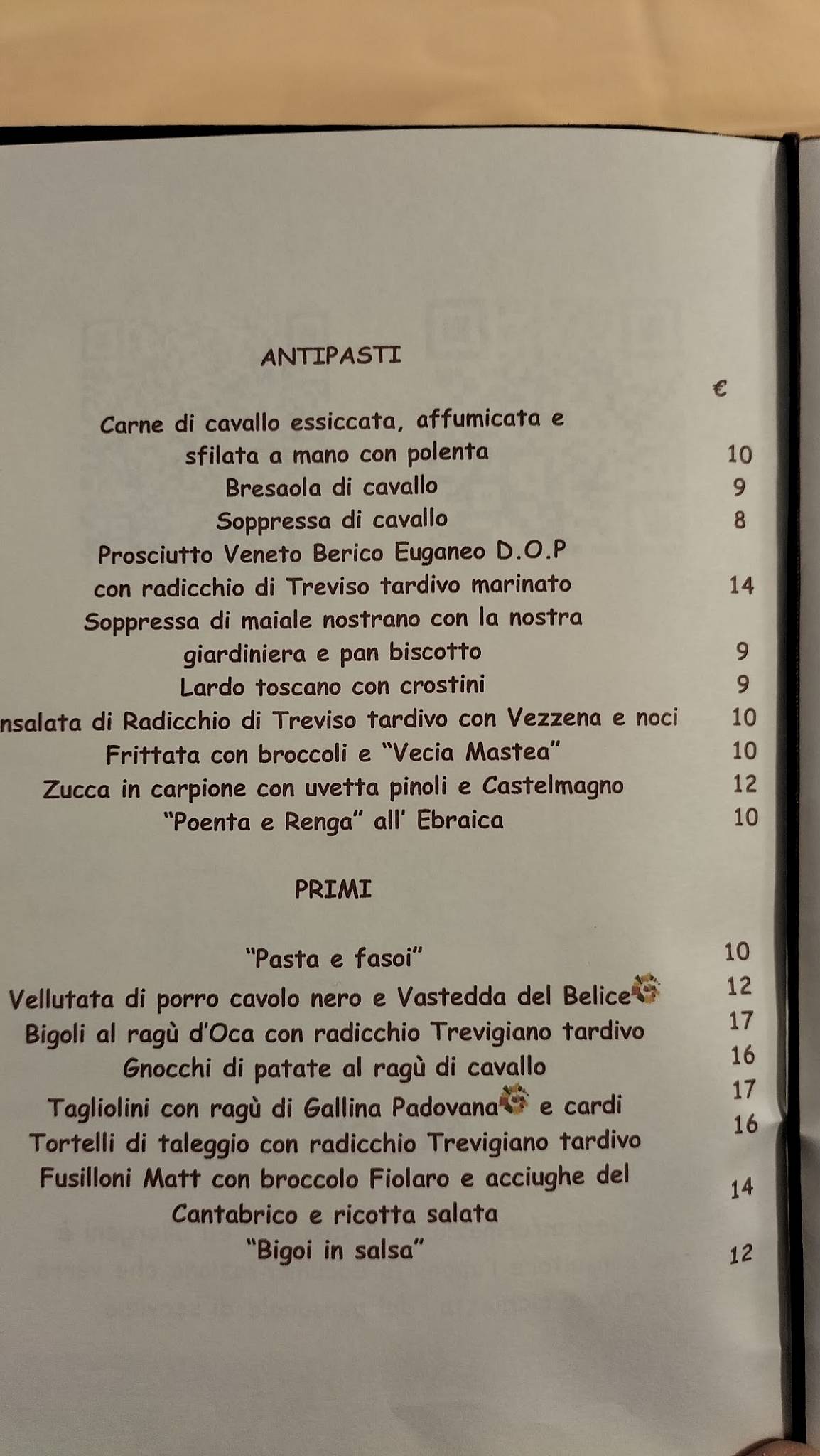 Menu di Ristorante Antica Trattoria al Bosco 