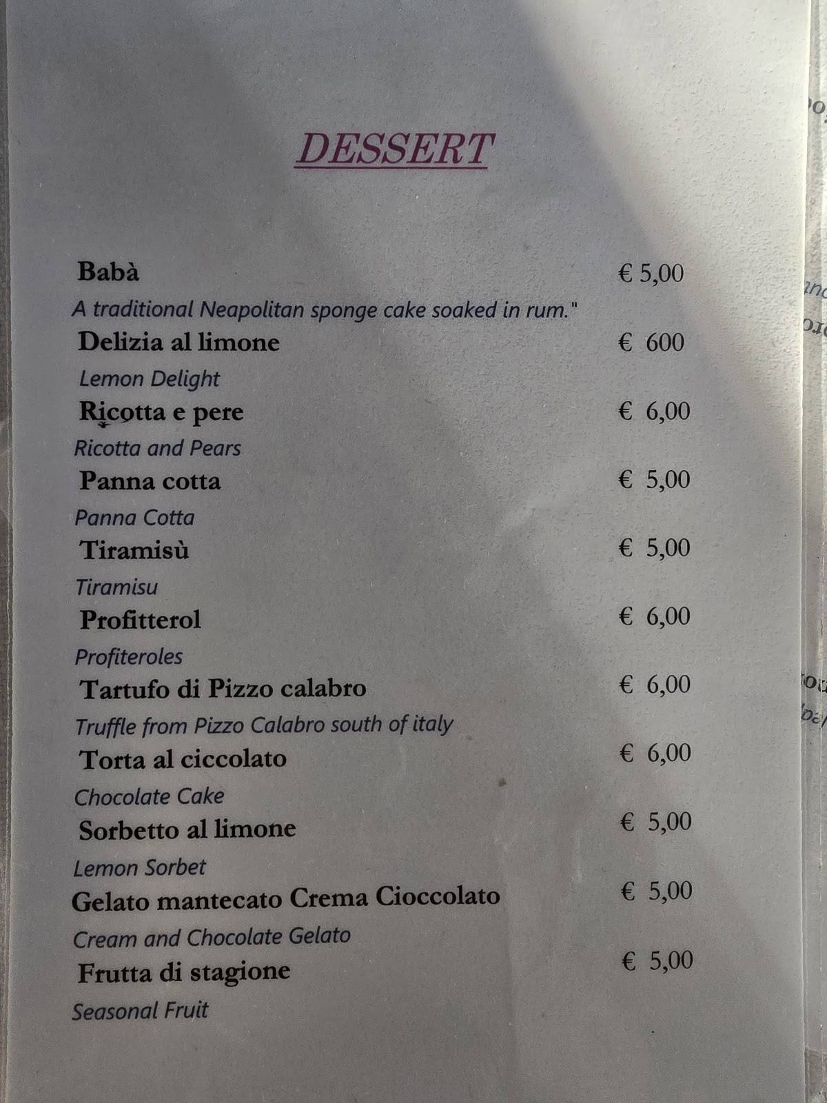 Menu di Ristorante Arturo 