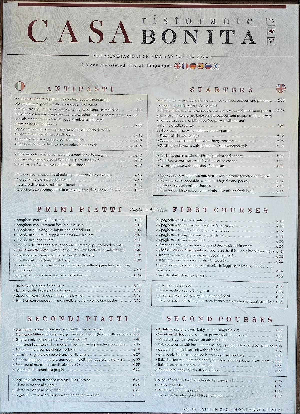 Menu di Ristorante Casa Bonita 