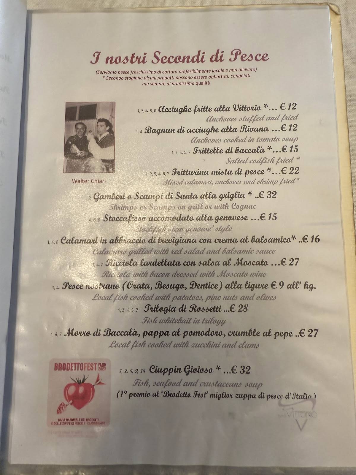Menu di Ristorante Da O Vittorio Recco 
