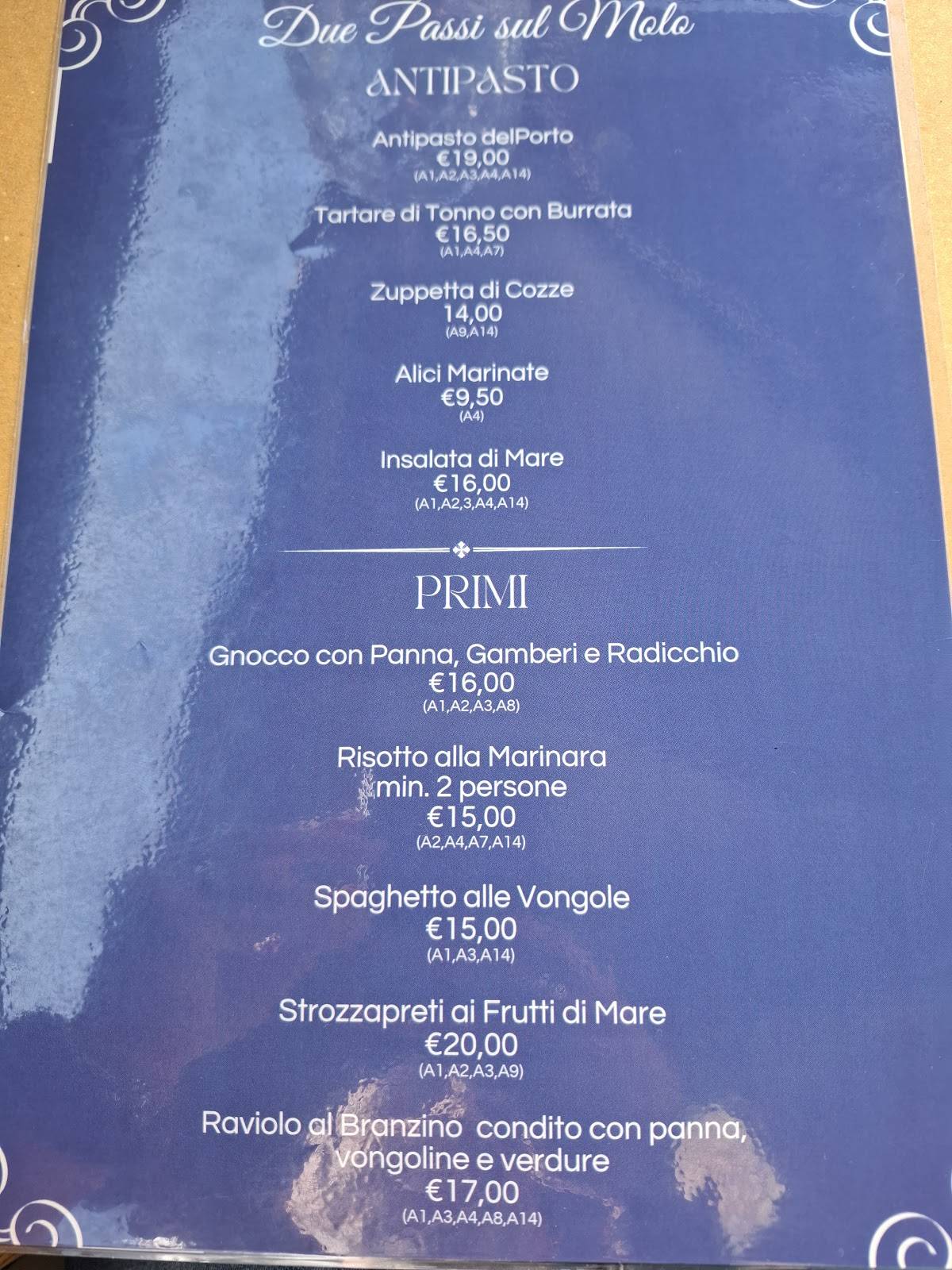 Menu di Ristorante Due Passi sul Molo 