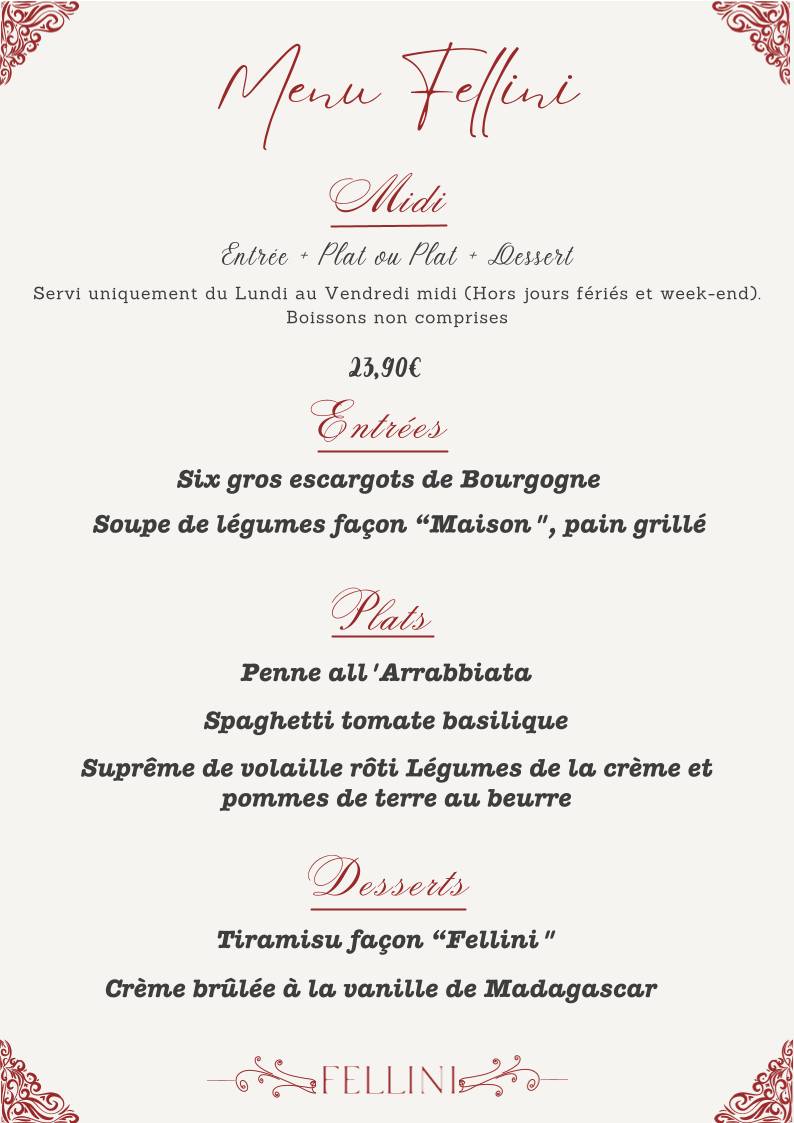 Menu de Ristorante Fellini