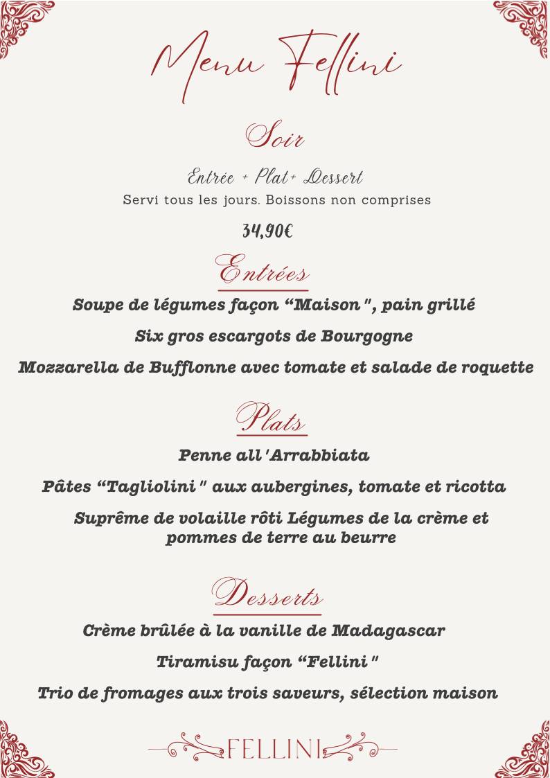 Menu de Ristorante Fellini