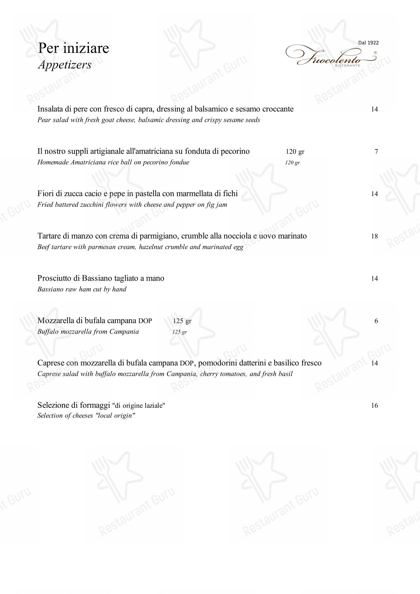 Menu per Fuocolento in Roma