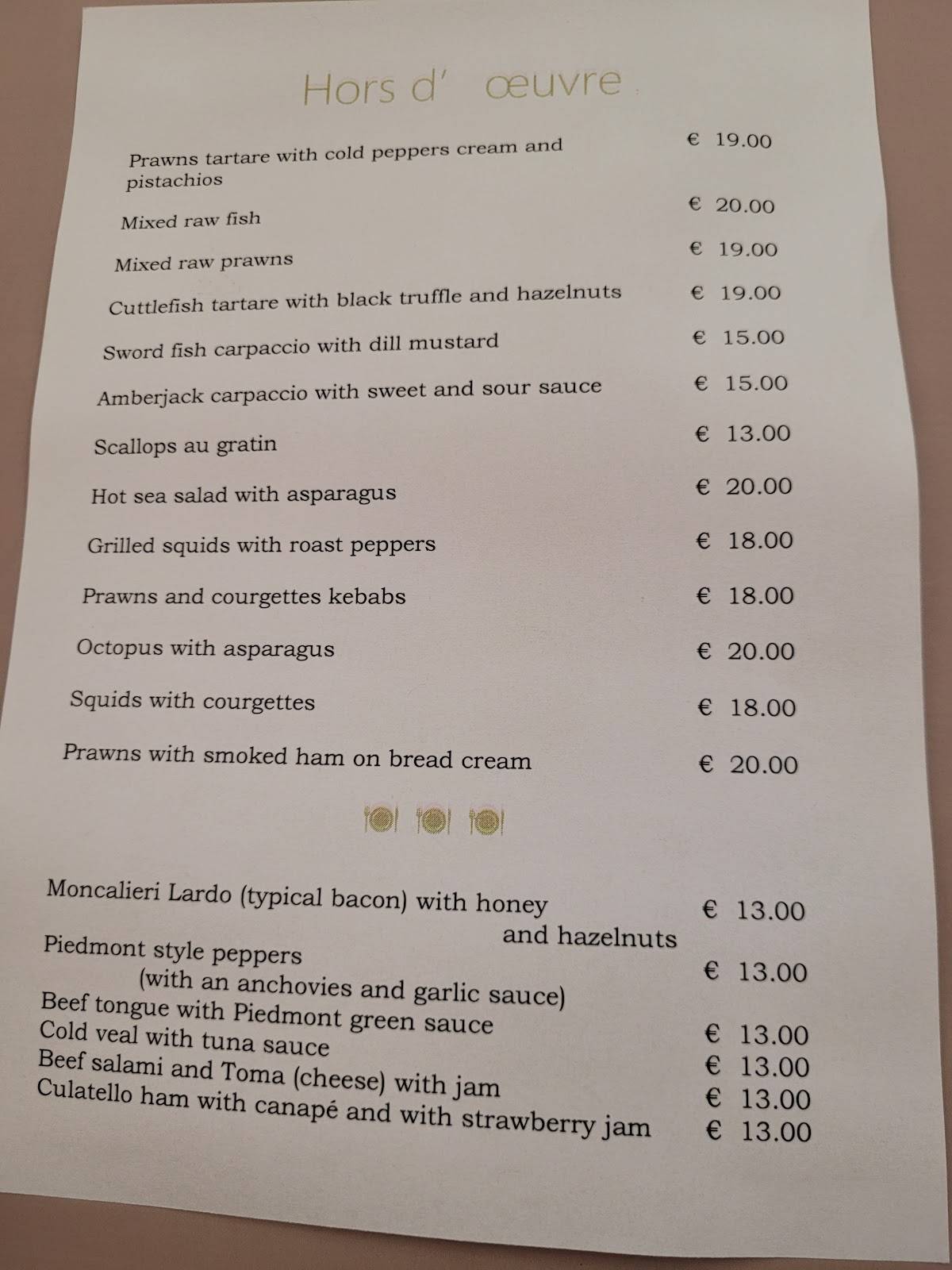 Menu di Ristorante Galante 