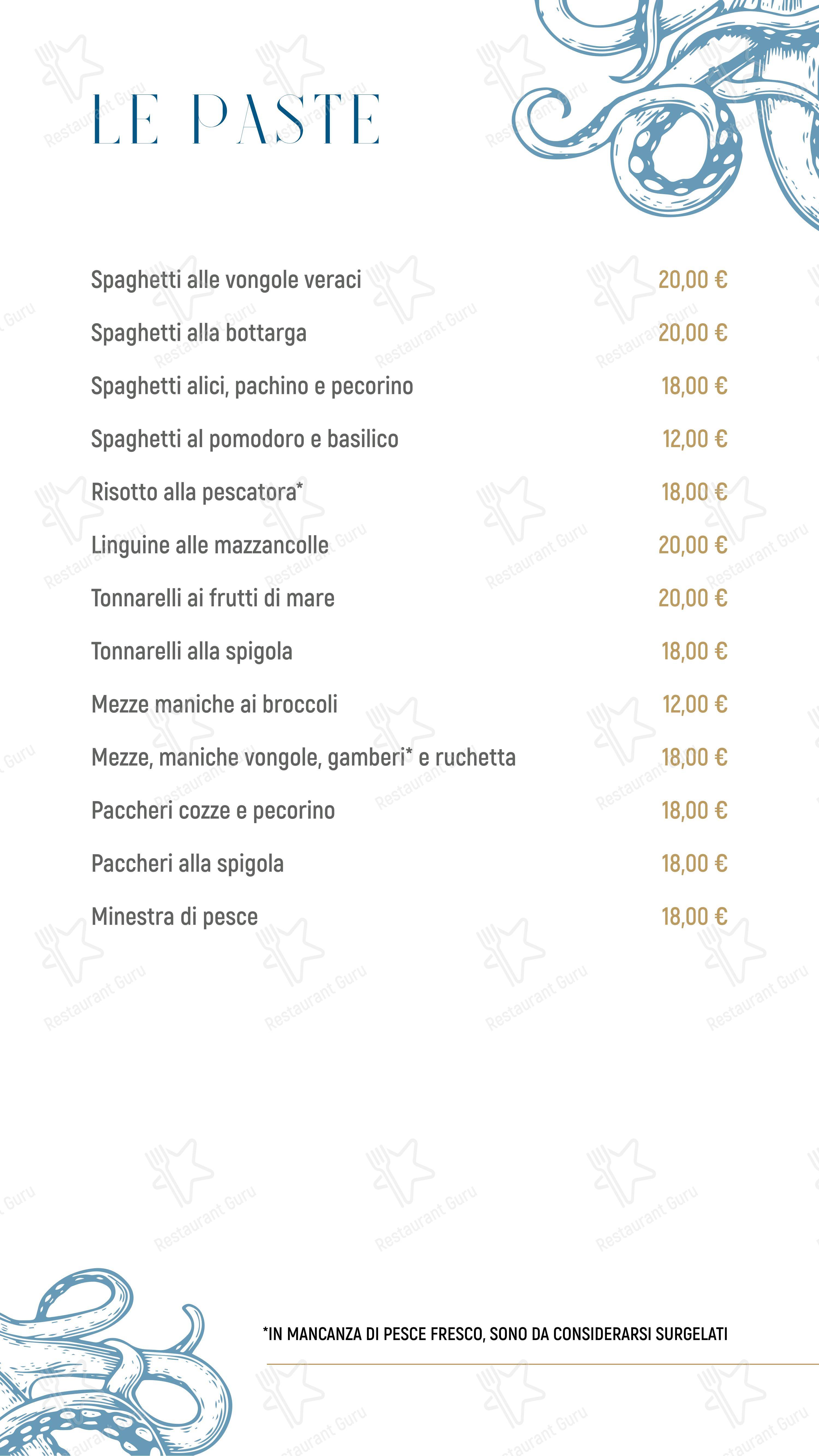 Menu bar per Ristorante Gina in Fregene