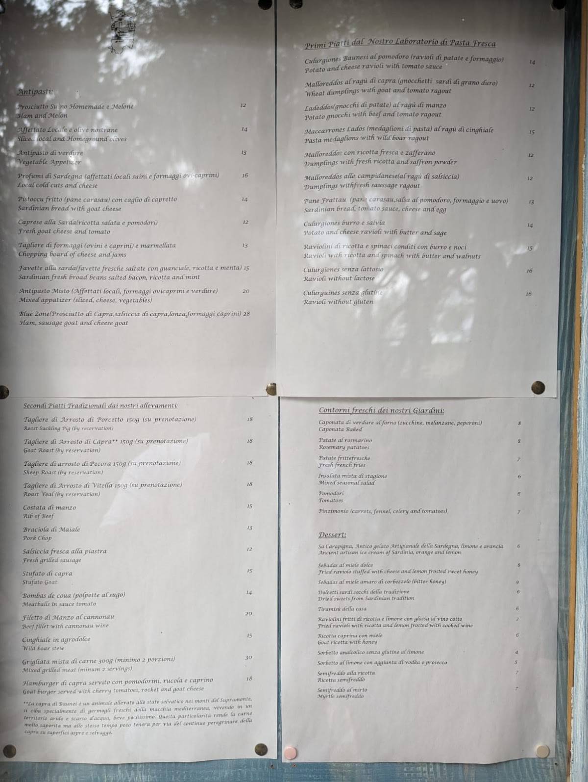 Menu di Ristorante Golgo 