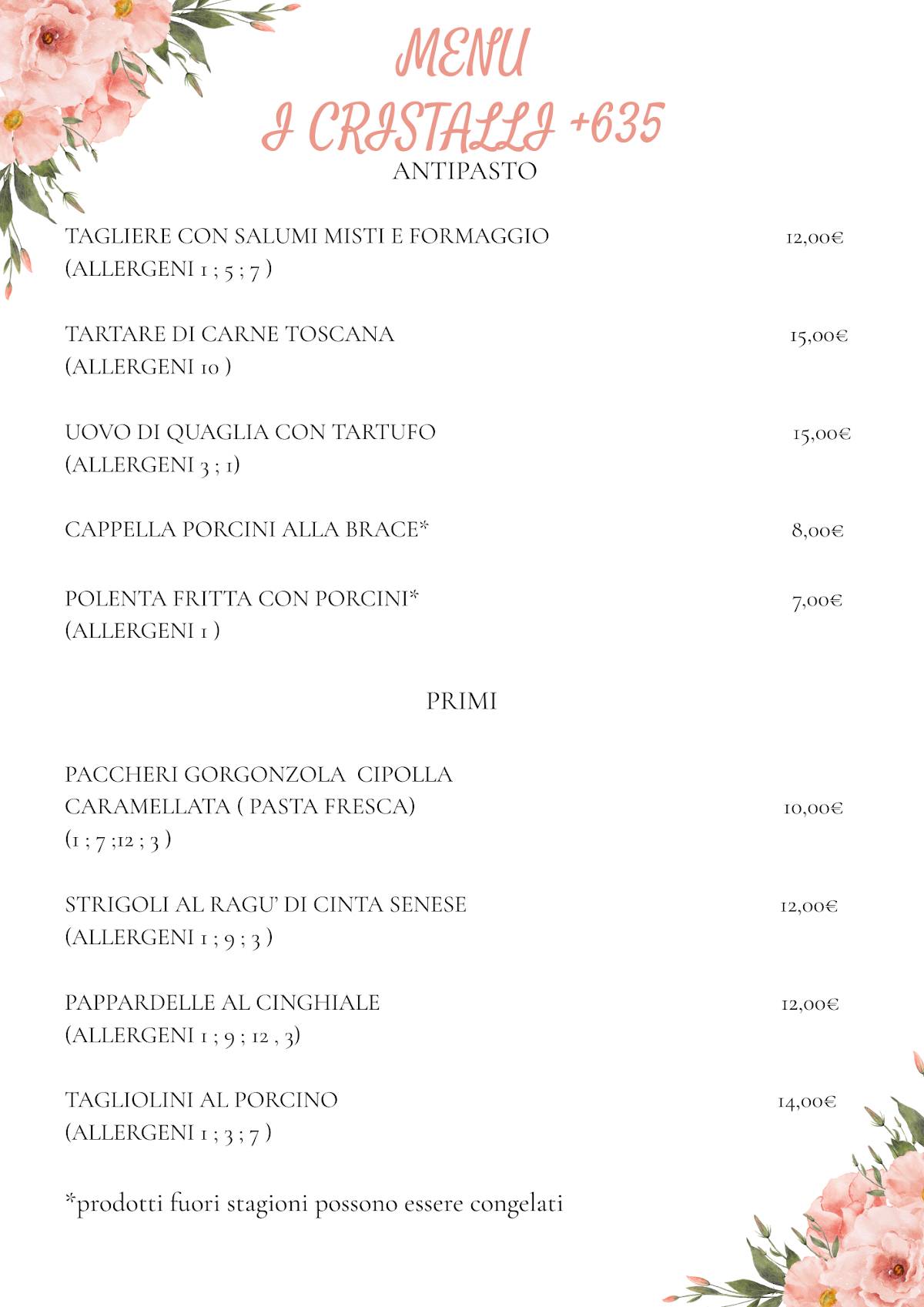 Menu di I Cristalli 635 