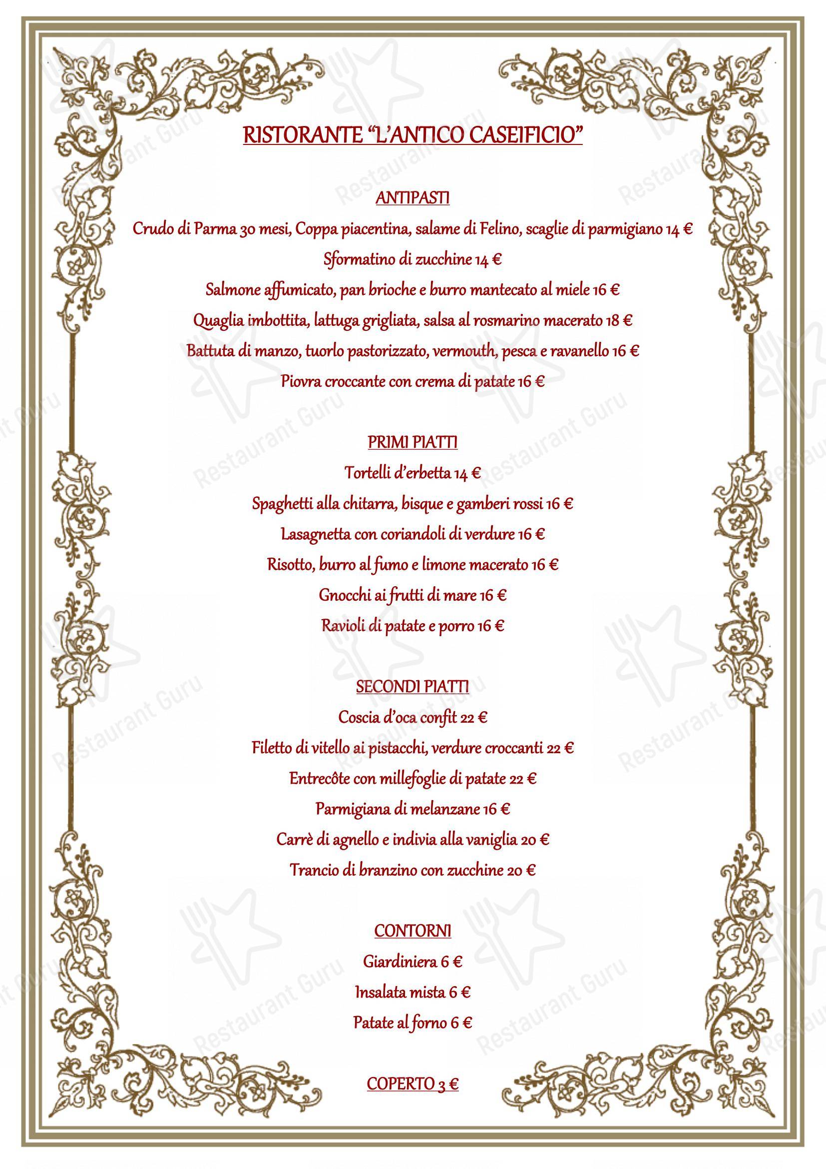 Menu per Ristorante Il Caseificio ristorante