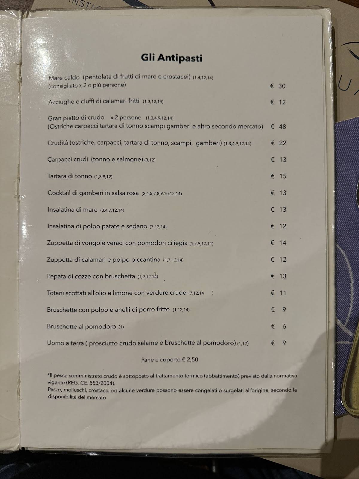 Menu di Ristorante L'Acqua Cheta 
