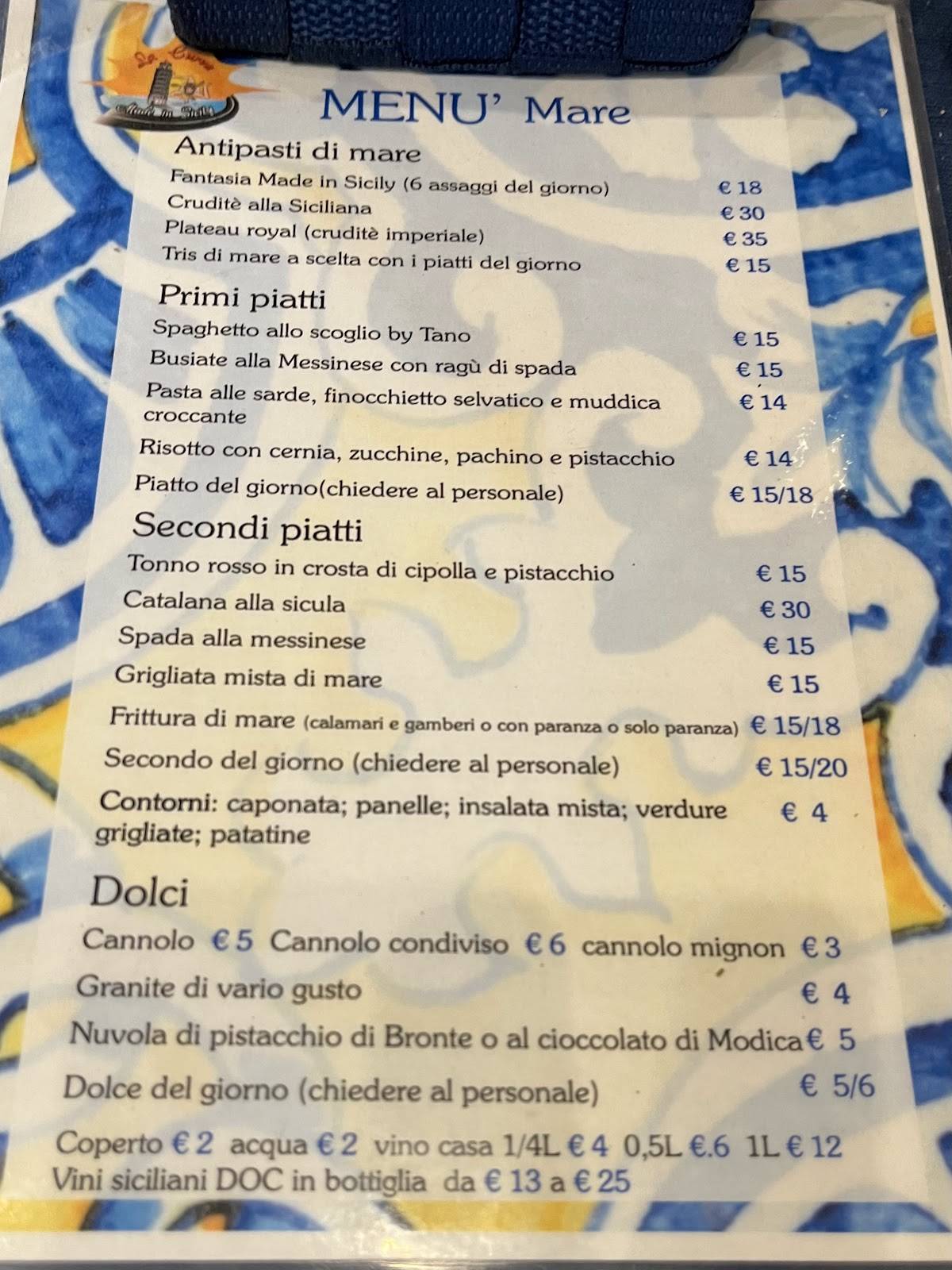 Menu di Ristorante La Curva Made in Sicily 