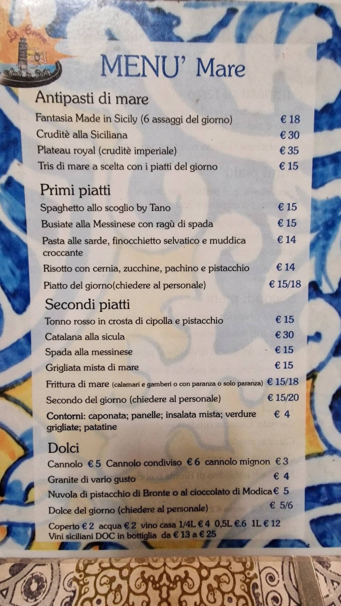 Menu di Ristorante La Curva Made in Sicily 