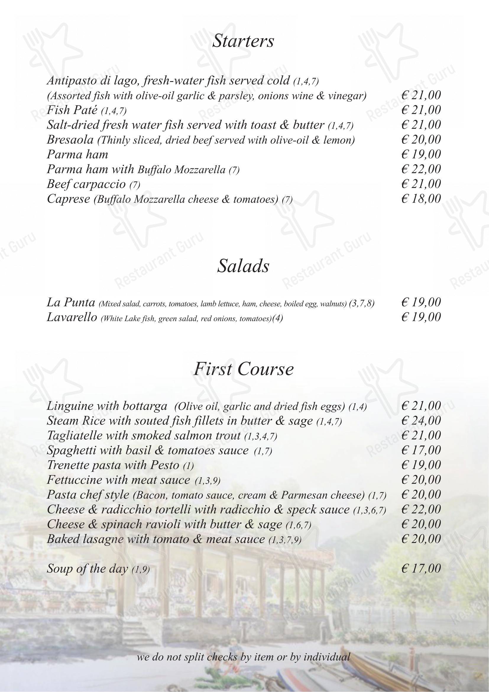 Ristorante La Punta in Bellagio - Menu bar