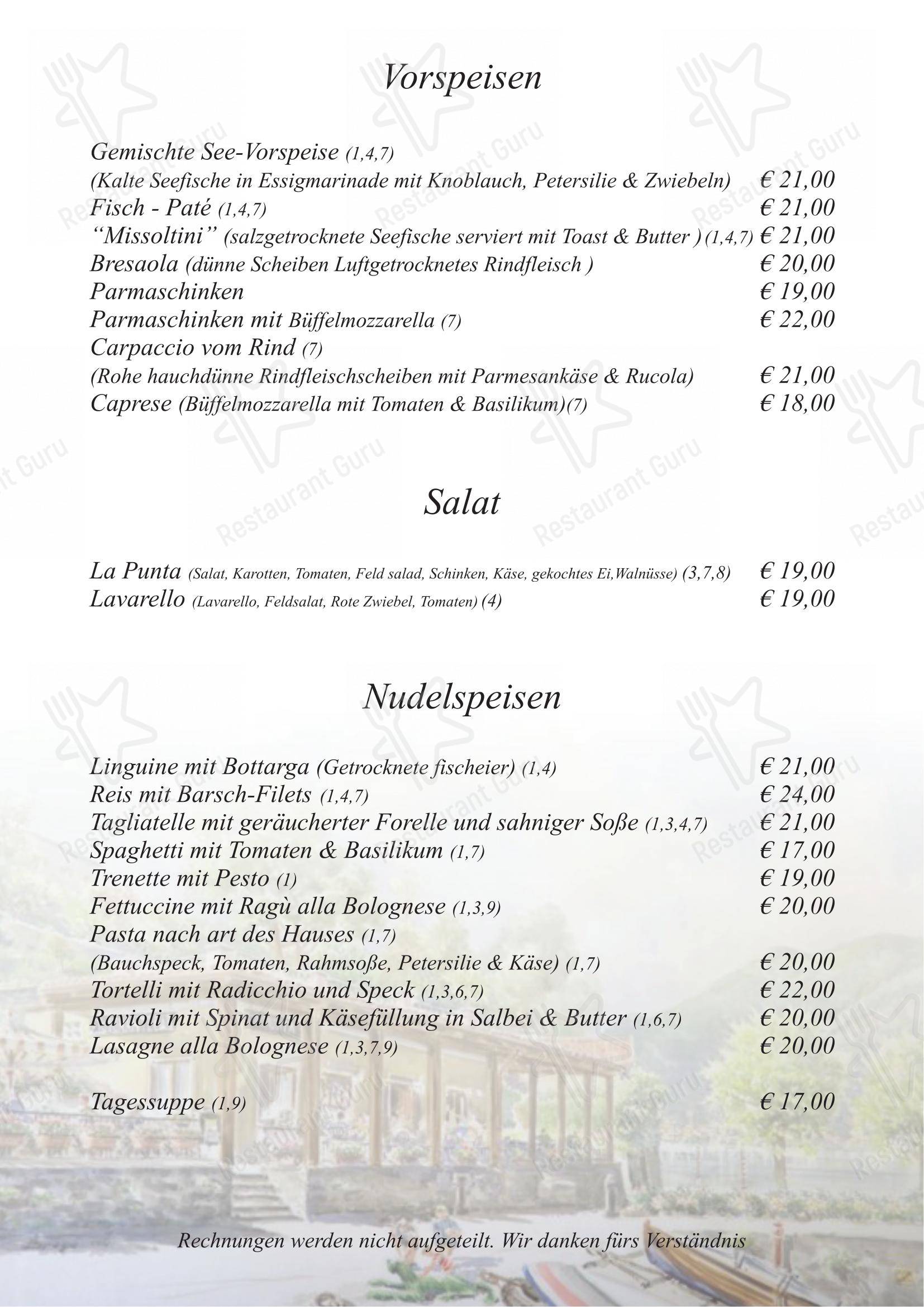 Ristorante La Punta in Bellagio - Menu bar