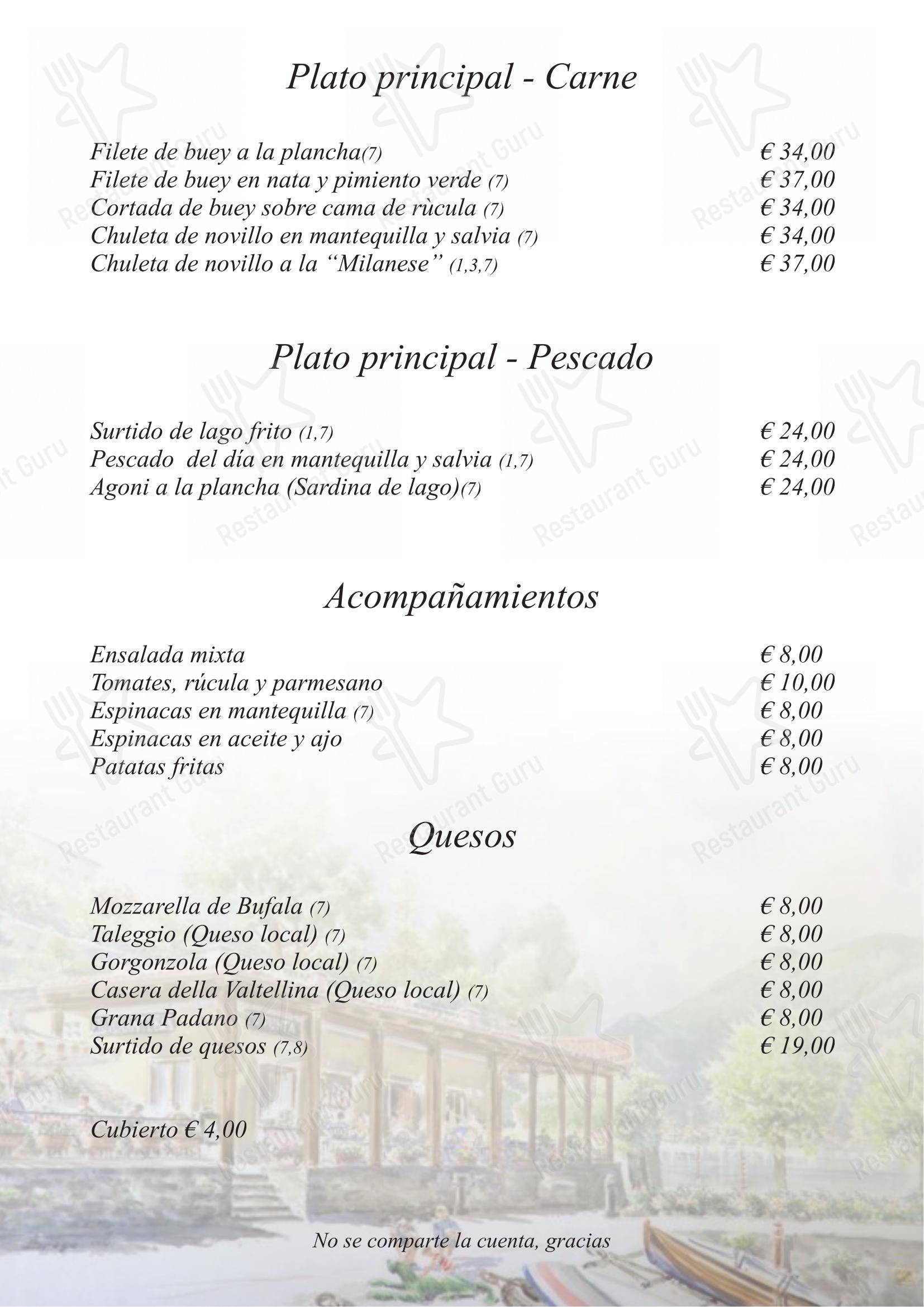 Ristorante La Punta in Bellagio - Menu bar