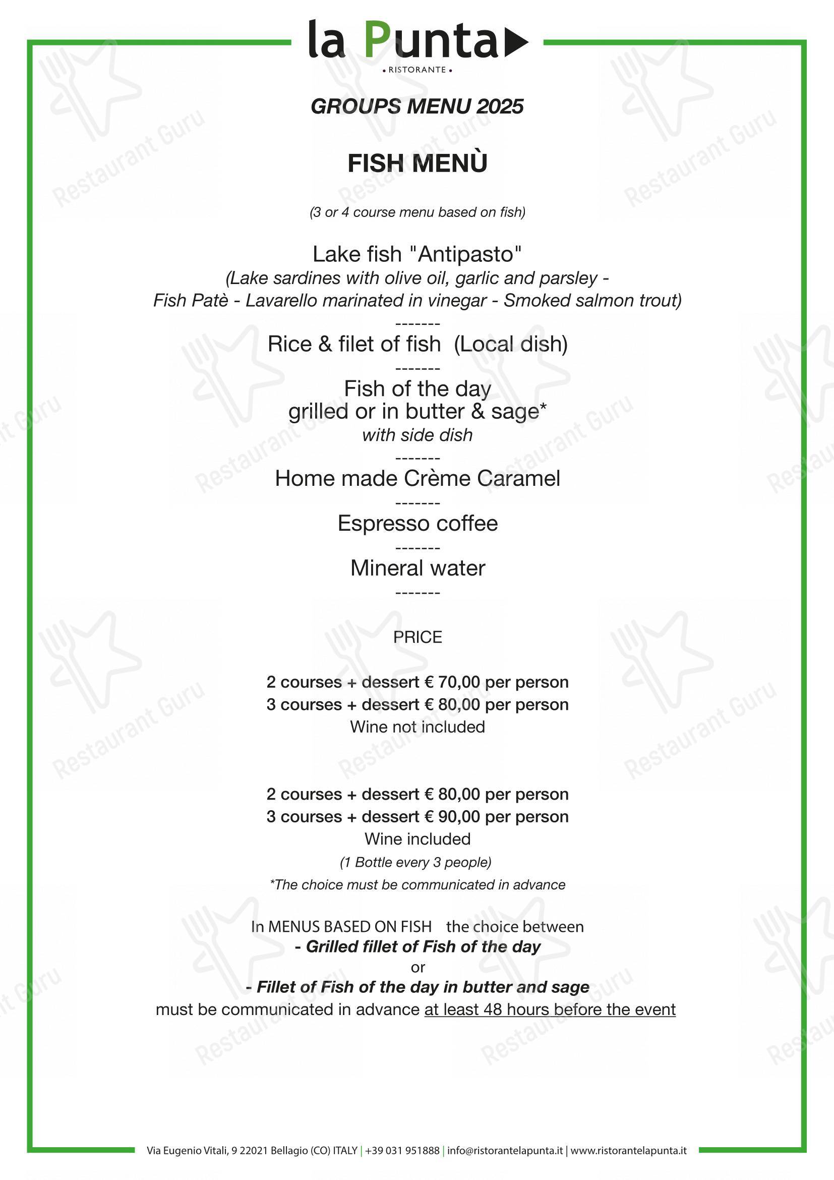 Основное меню per Ristorante La Punta pub & bar