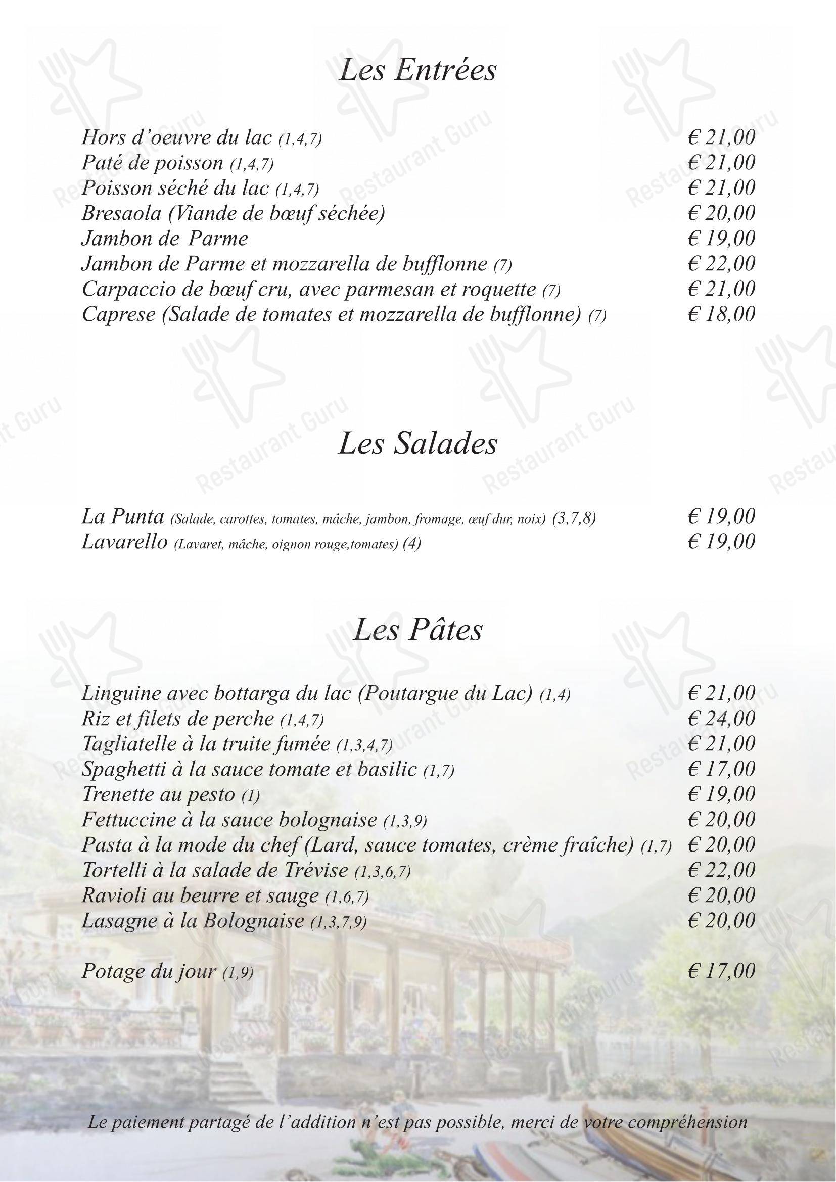 Menu bar per Ristorante La Punta in Bellagio