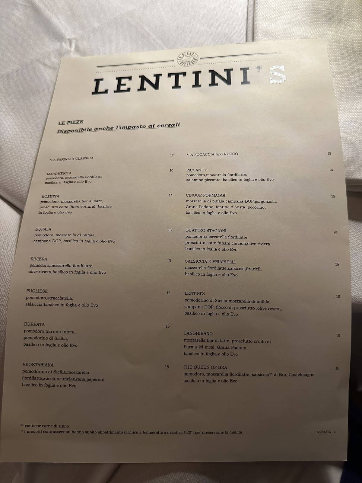 Menu di Lentini's Pizza & Restaurant Grill 