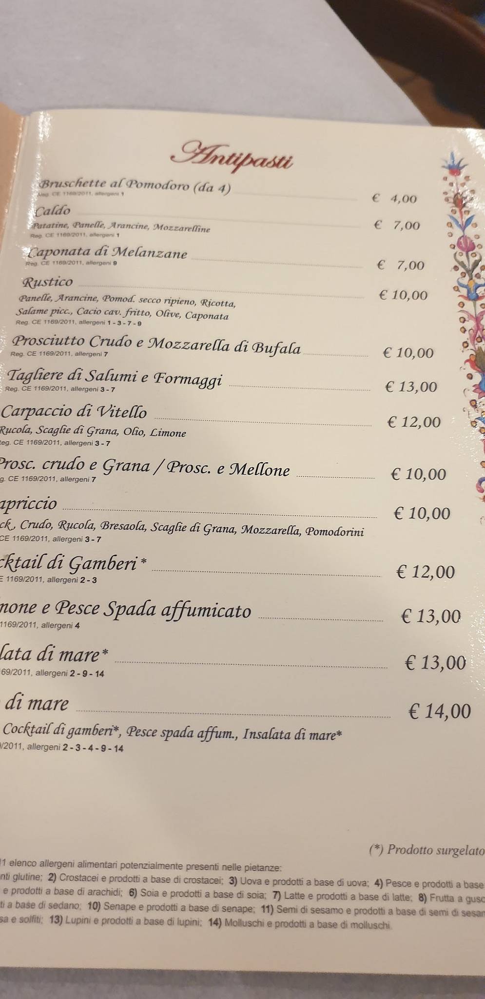 Menu di Ristorante Mamma Rosa 