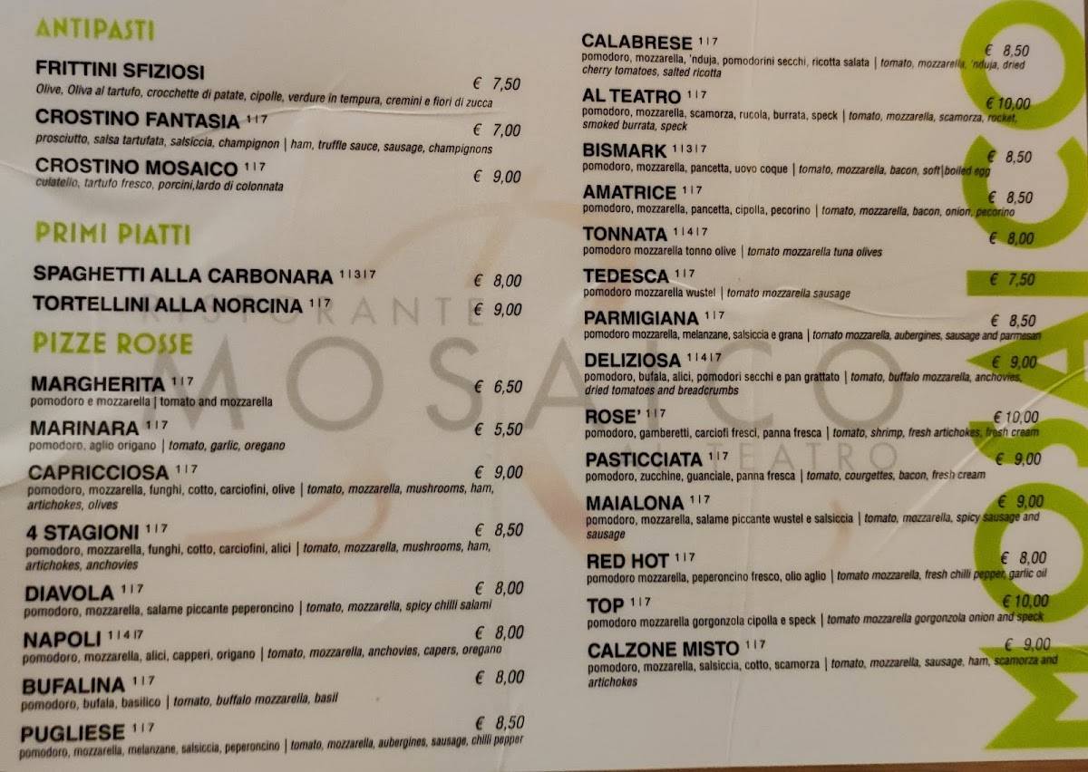 Menu di Ristorante Mosaico al Teatro 