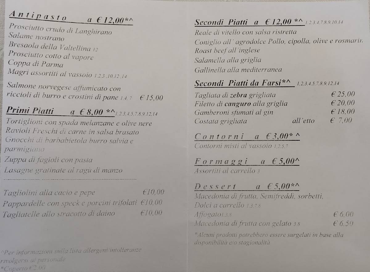 Menu di Piatto D'Oro 