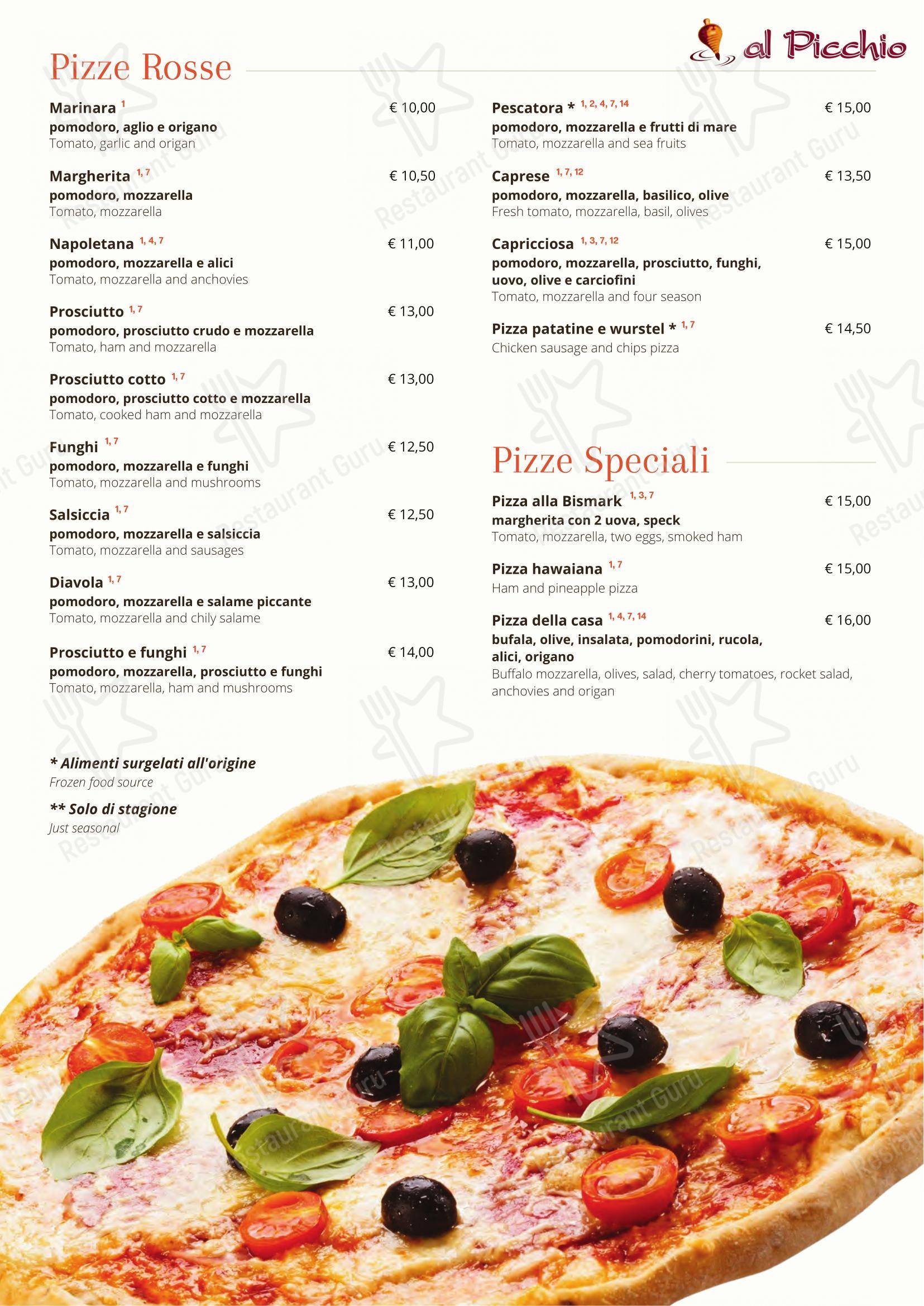 Menu per Ristorante Pizzeria Al Picchio in Roma