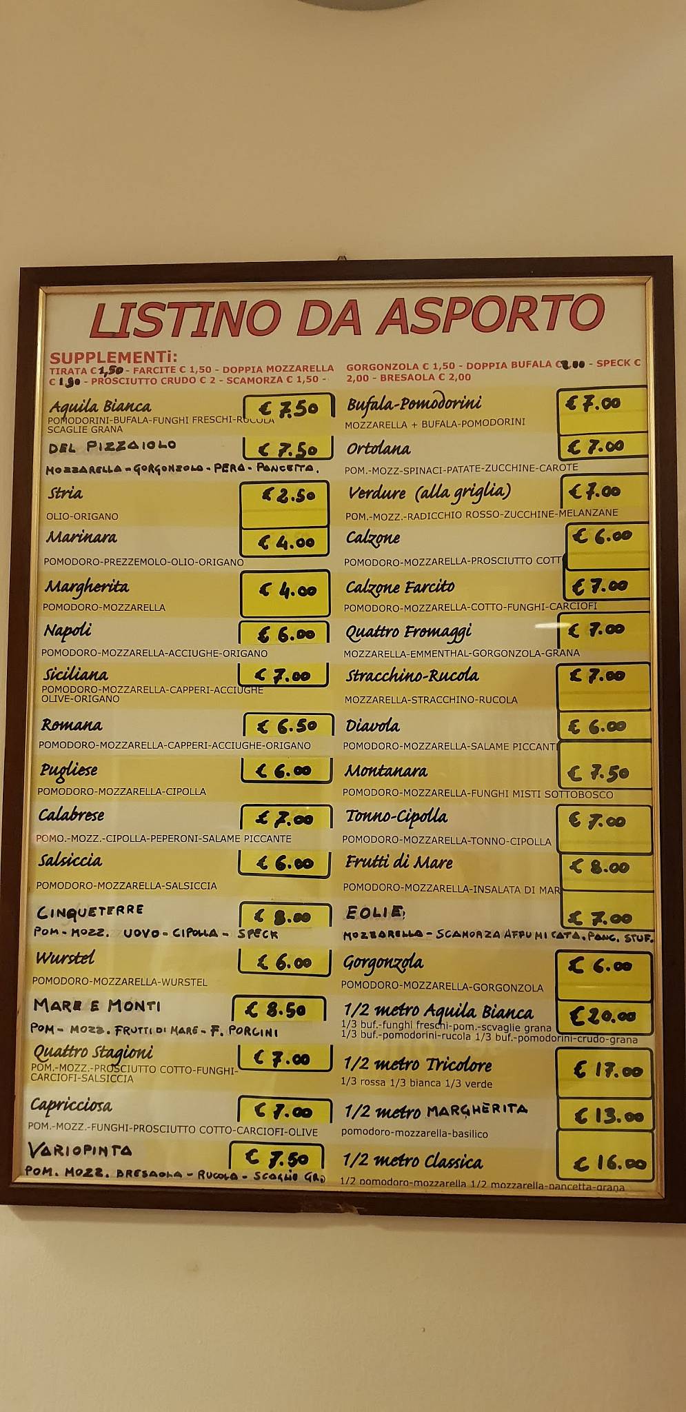 Menu di Ristorante Pizzeria Aquila Bianca 
