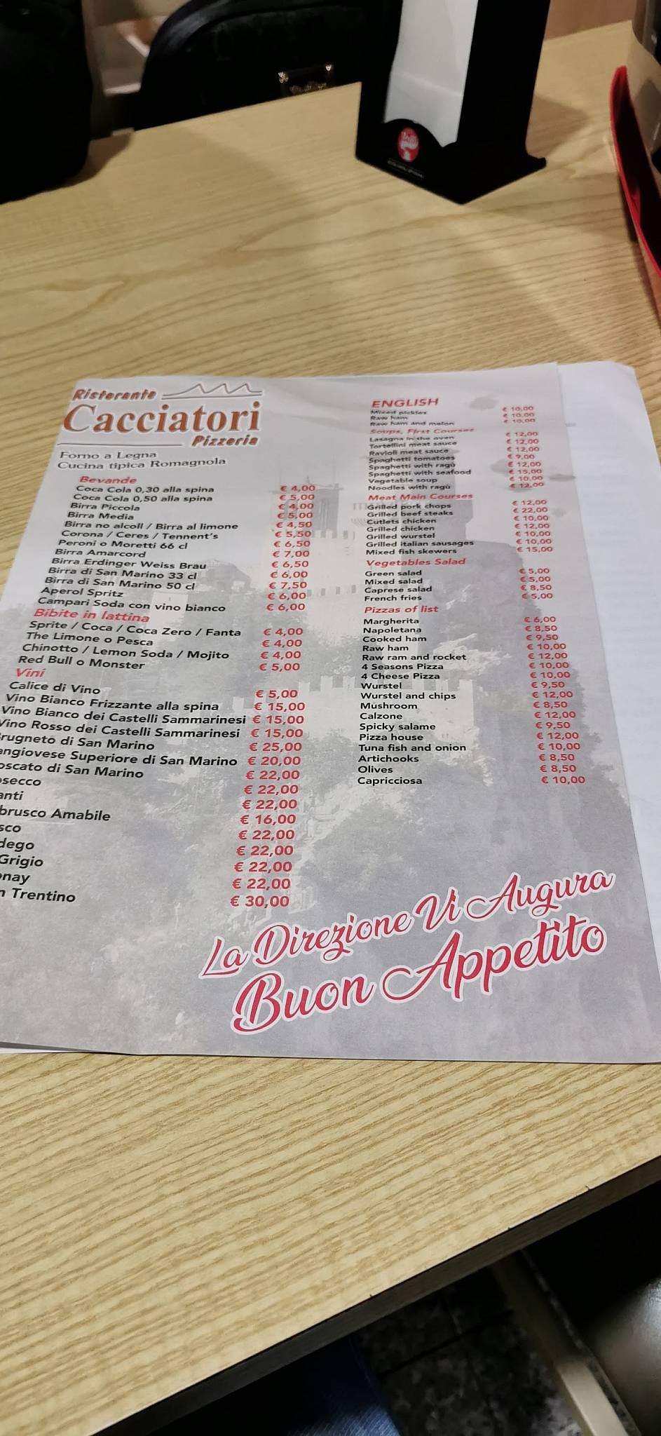 Menu di Ristorante Pizzeria Bar Cacciatori 