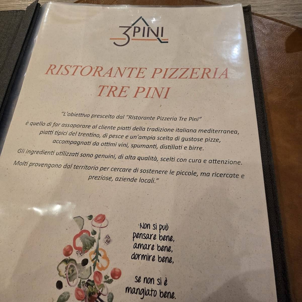 Menu de Ristorante Pizzeria Bar Tre Pini