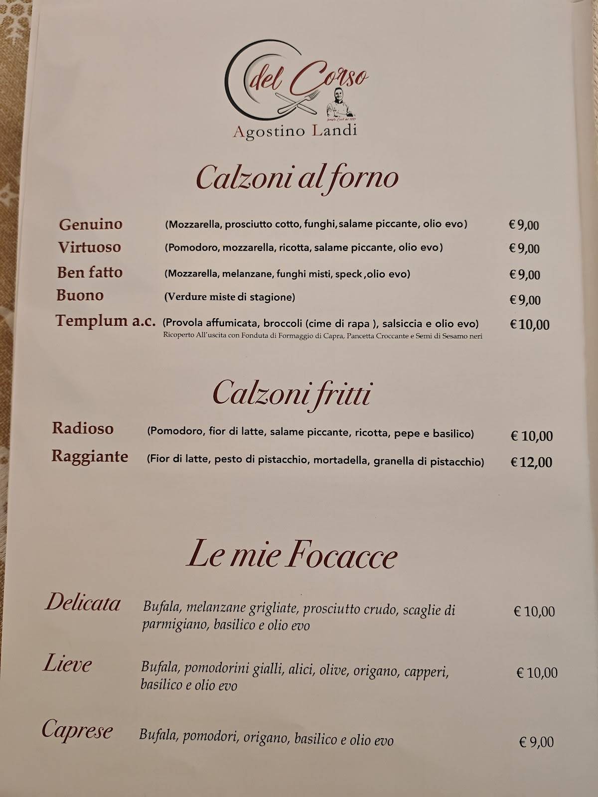 Menu di Ristorante Pizzeria Del Corso 