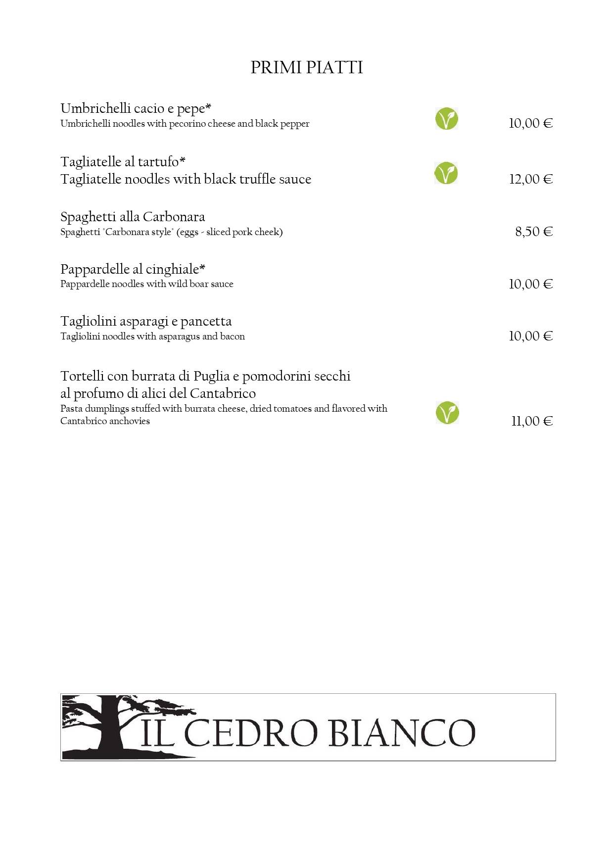 Menu di Il Cedro Bianco Ristorante Pizzeria 