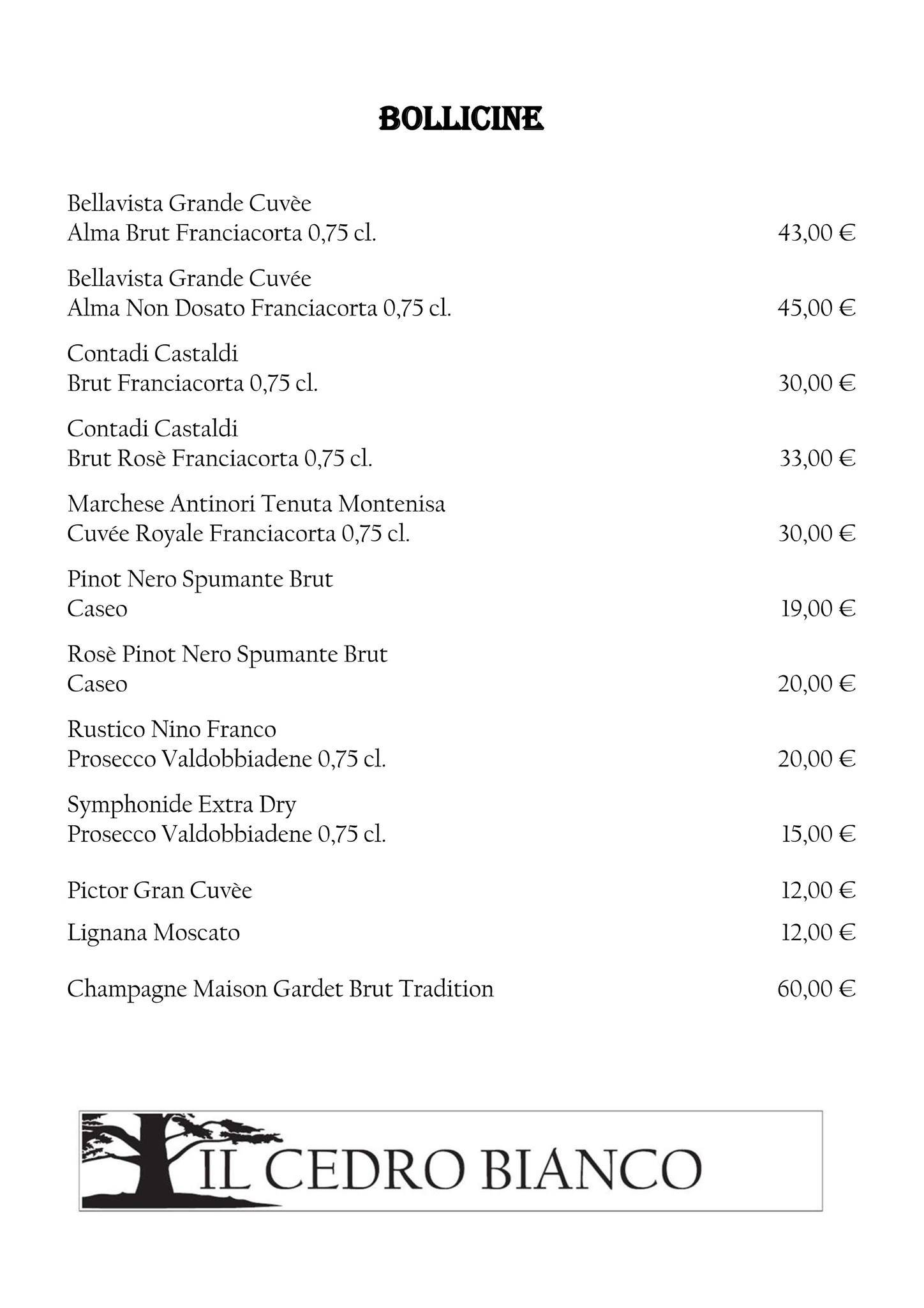 Menu di Il Cedro Bianco Ristorante Pizzeria 