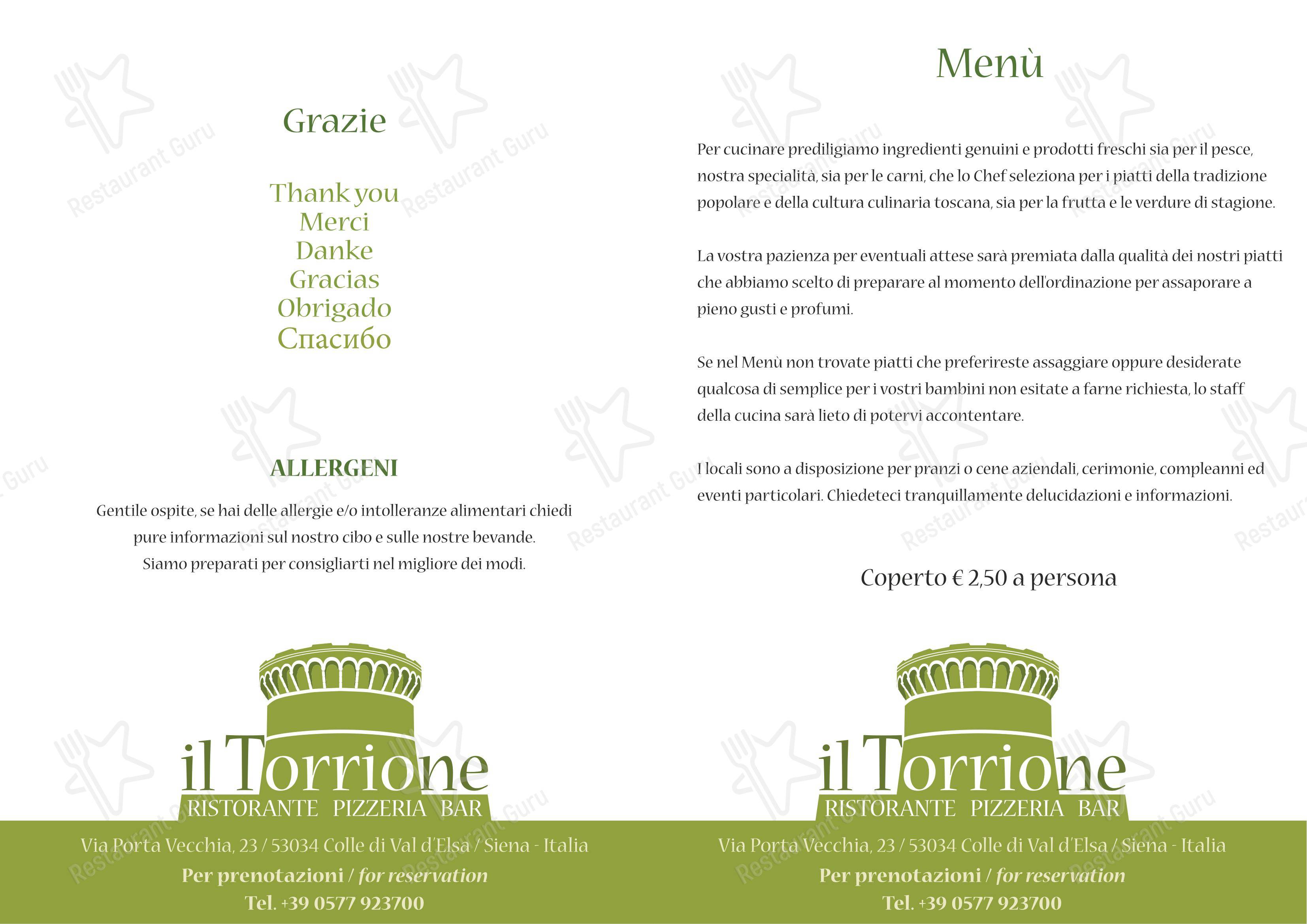 Menu di Ristorante Pizzeria Il Torrione - Menu