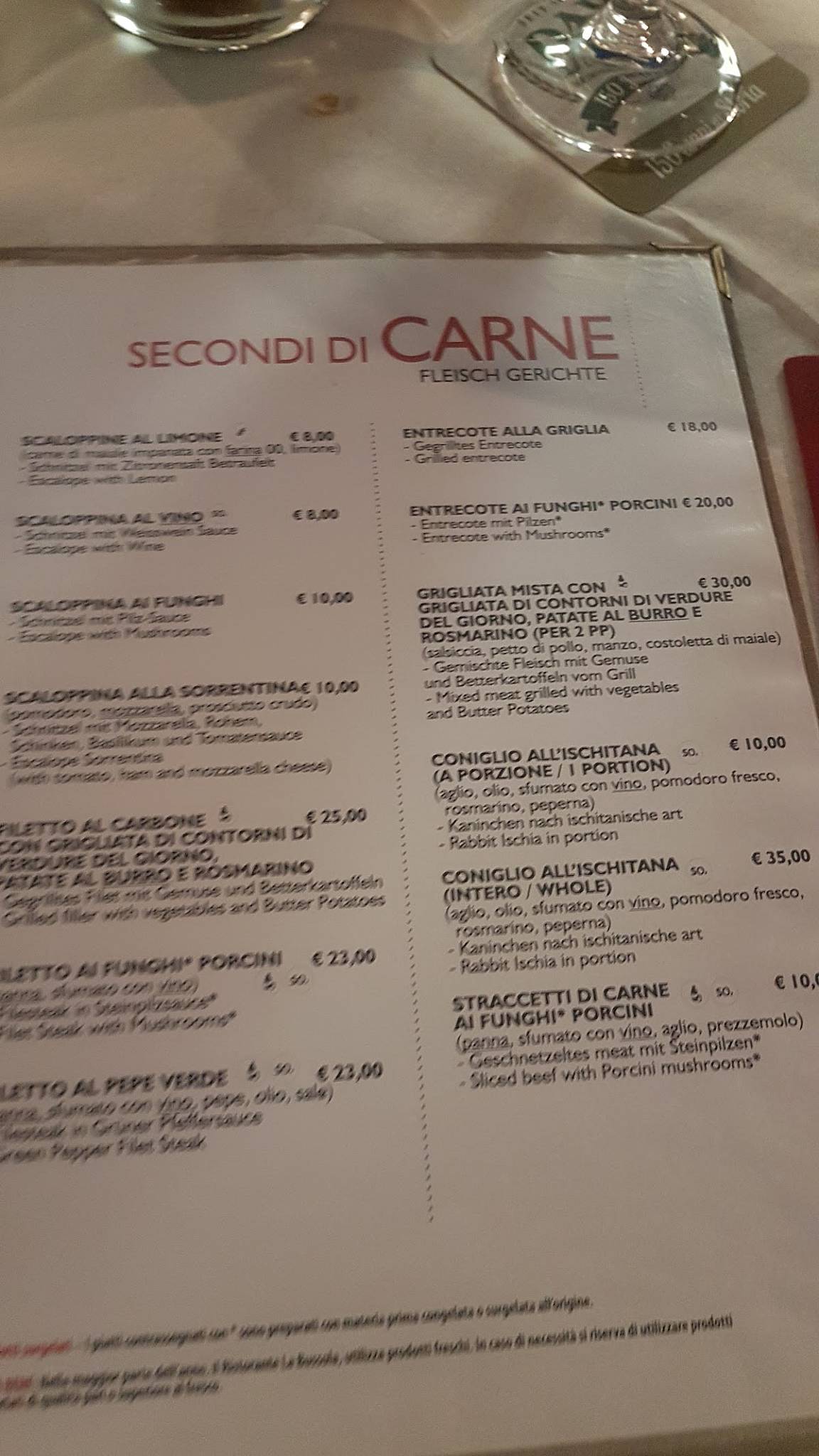 Menu di La Bussola 