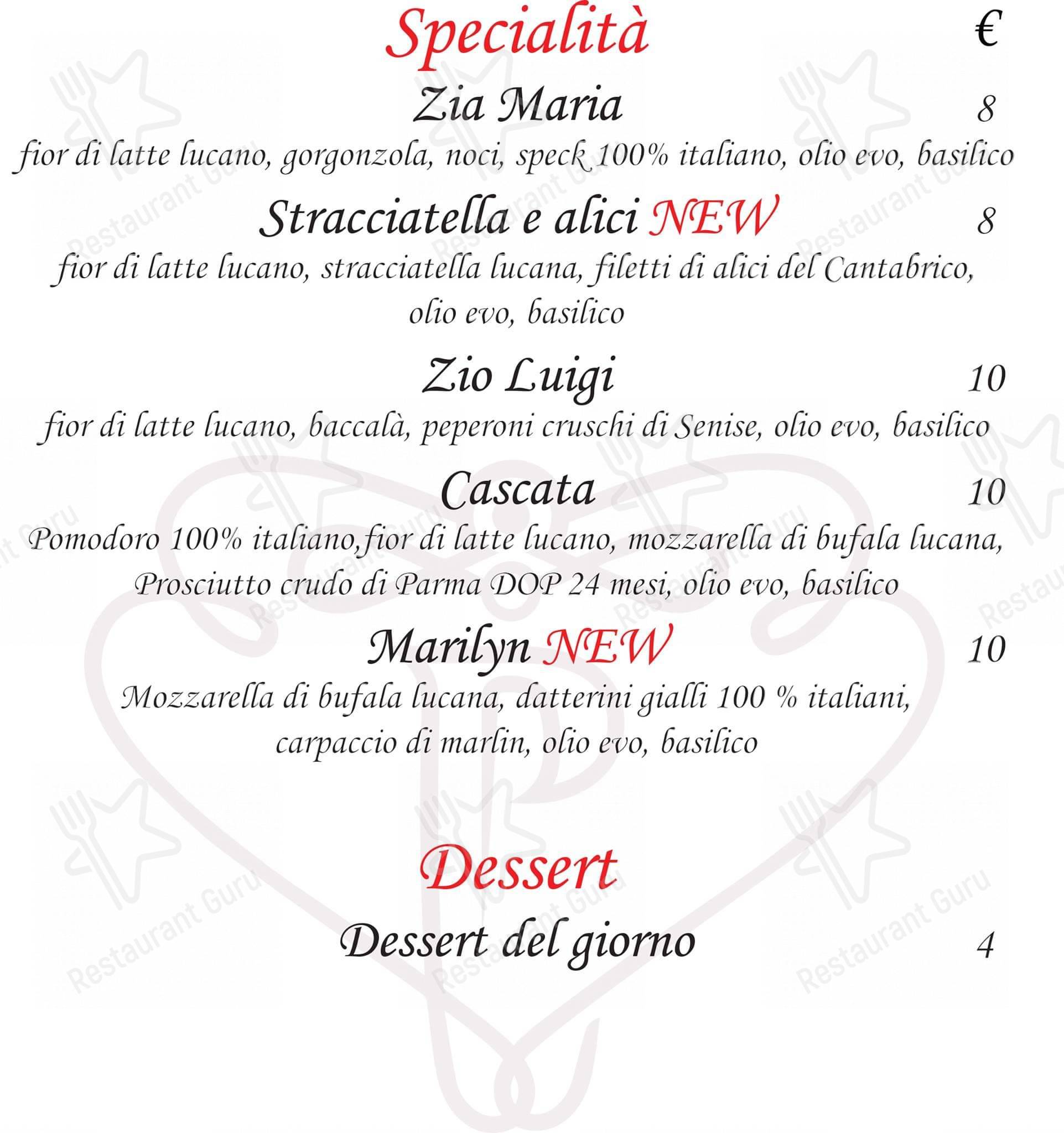 Menu di Ristorante Pizzeria La Pergola