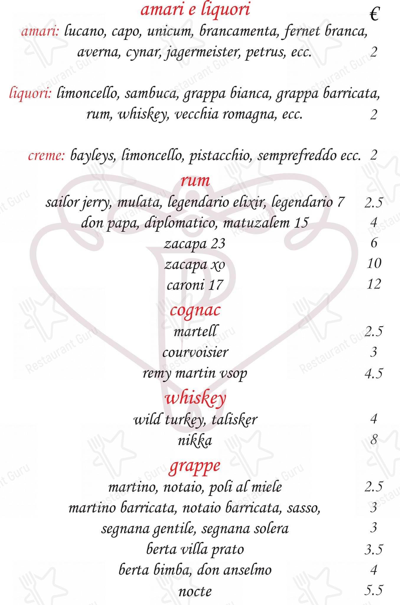 Menu di Ristorante Pizzeria La Pergola - pasti e bevande