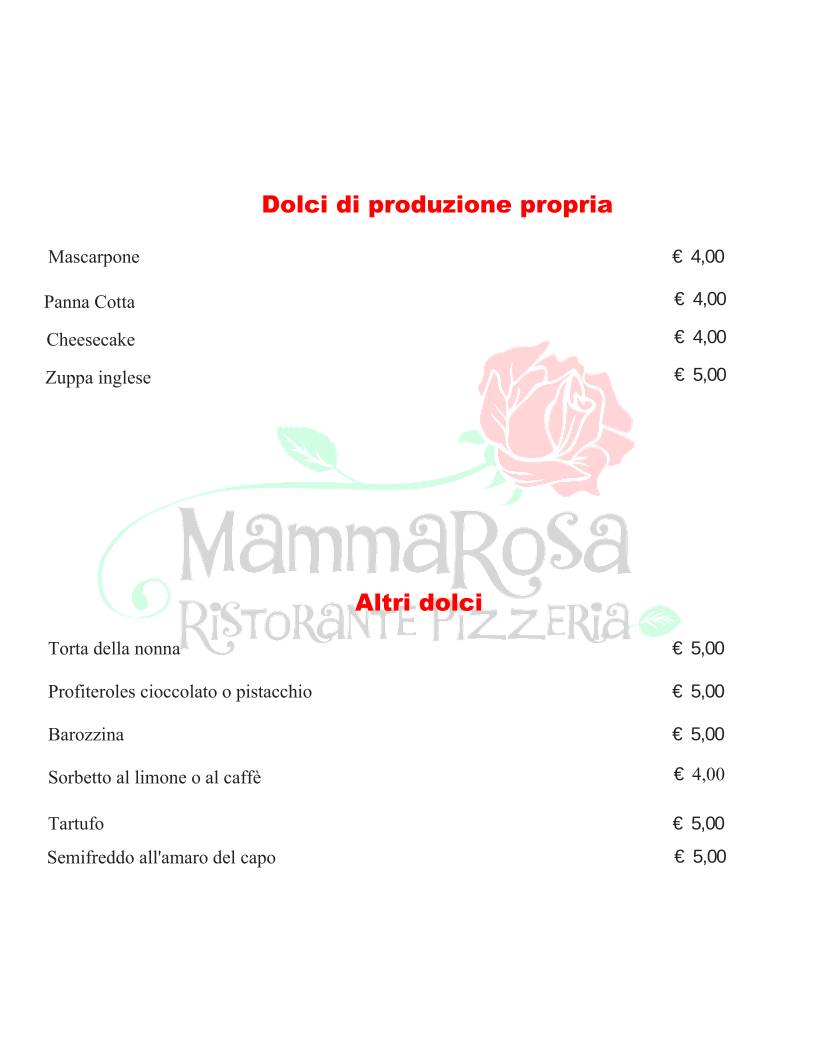 Menu di Ristorante Pizzeria Mamma Rosa 