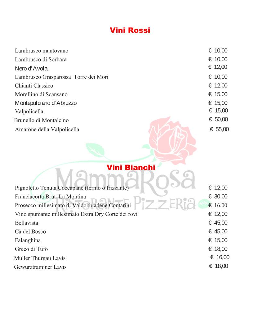 Menu di Ristorante Pizzeria Mamma Rosa 