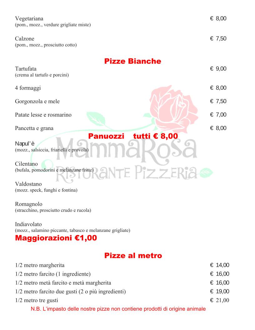 Menu di Ristorante Pizzeria Mamma Rosa 