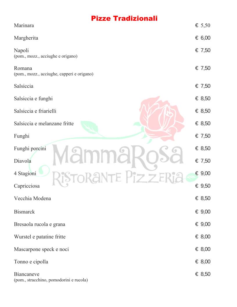 Menu di Ristorante Pizzeria Mamma Rosa 