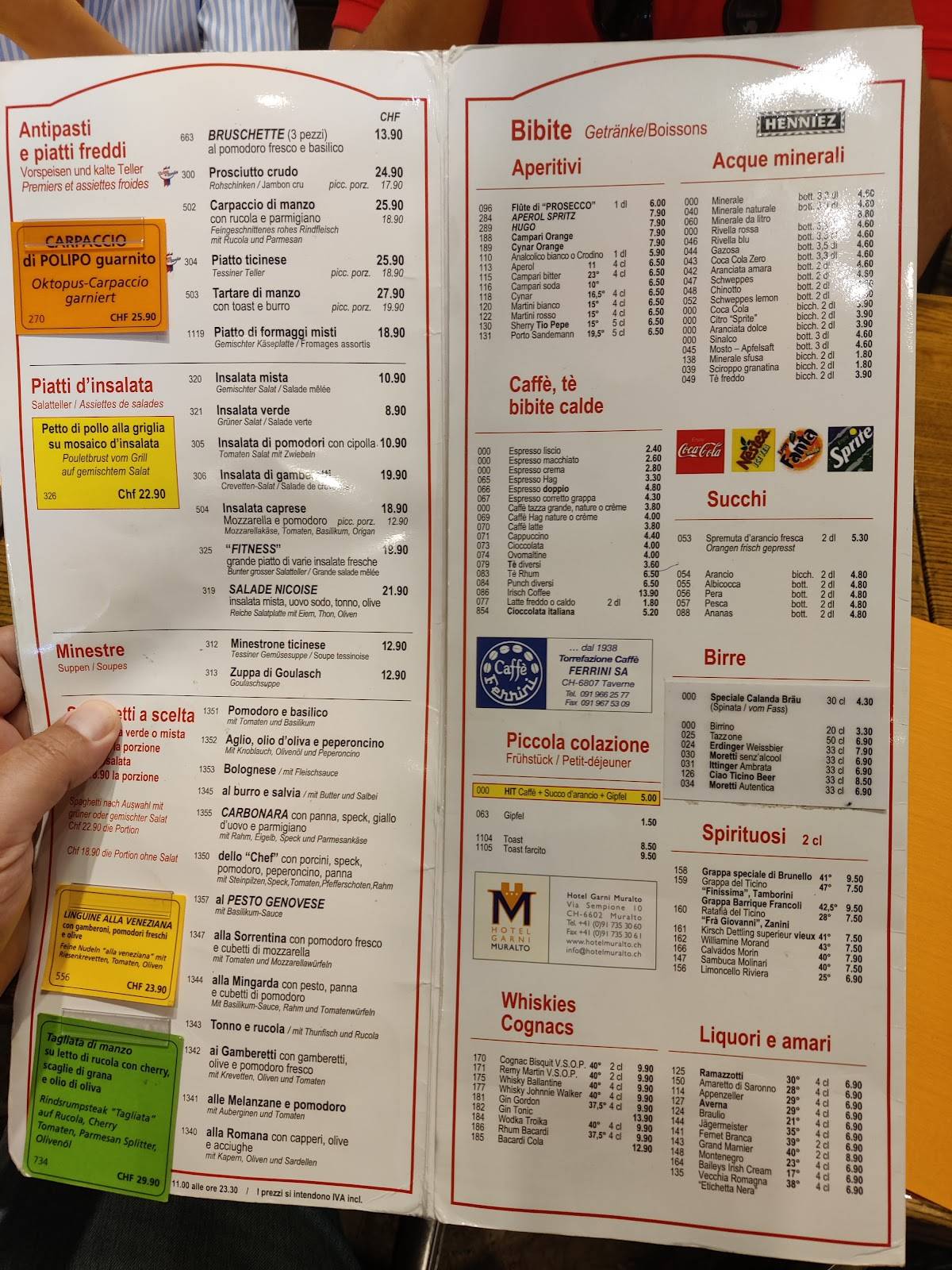 Menu di Ristorante - Pizzeria Svizzero 