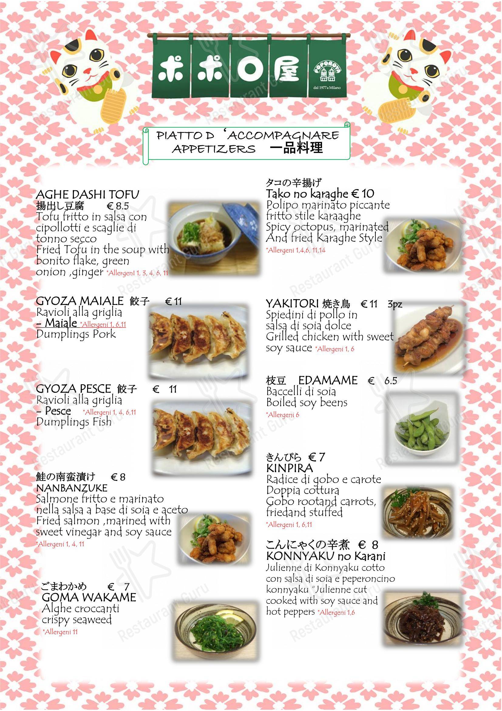 Menu per Poporoya in Milano