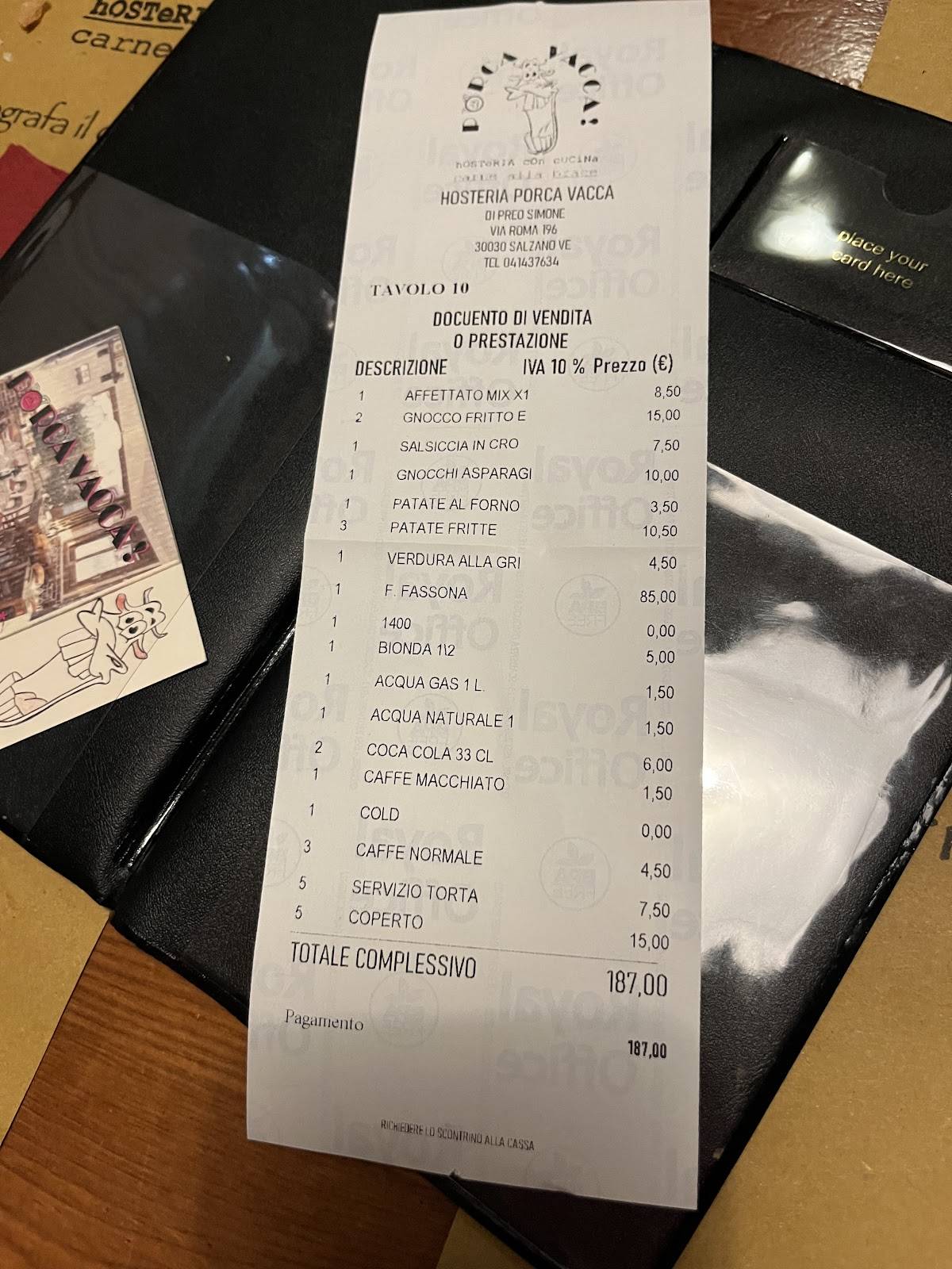 Menu di Ristorante Porca Vacca! 