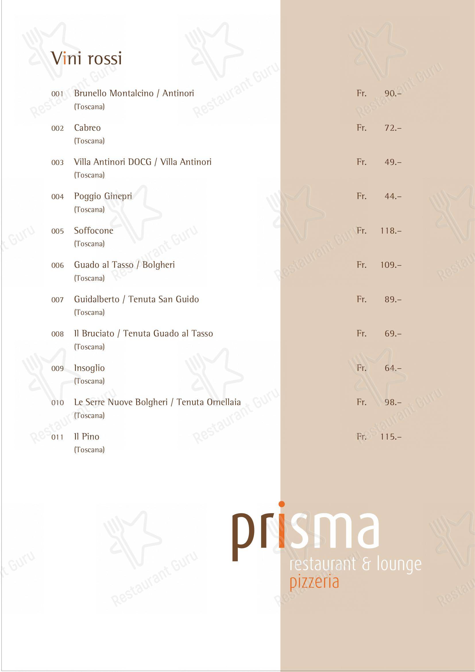 Основное меню per Prisma in Bellinzona